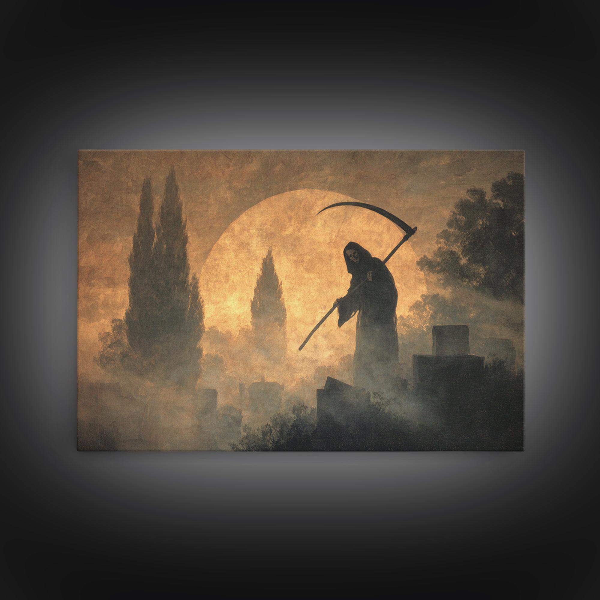 The Fog-Bound Reaper, Symbolist Gothic Landscape, Landscape Wall Art, Gothic Horror Wall Art, Framed Canvas Print, Halloween Wall Art
