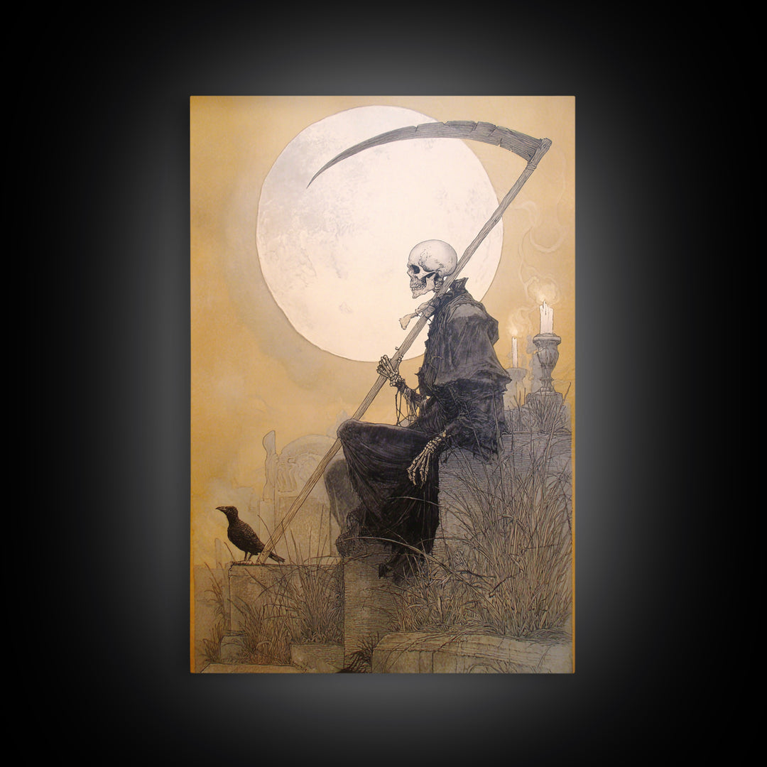 The Fog-Bound Reaper, Decadent Gothic Art, Vertical Wall Art, Dark Fantasy Wall Art, Canvas Print, Halloween Wall Art