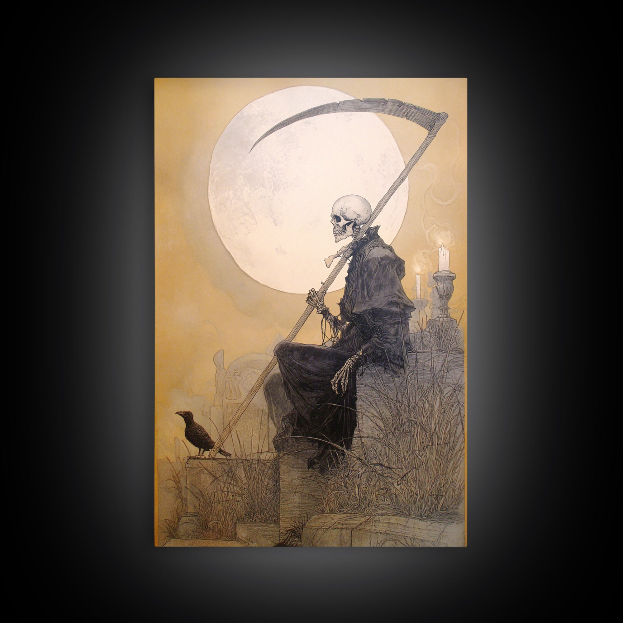 The Fog-Bound Reaper, Decadent Gothic Art, Vertical Wall Art, Dark Fantasy Wall Art, Canvas Print, Halloween Wall Art