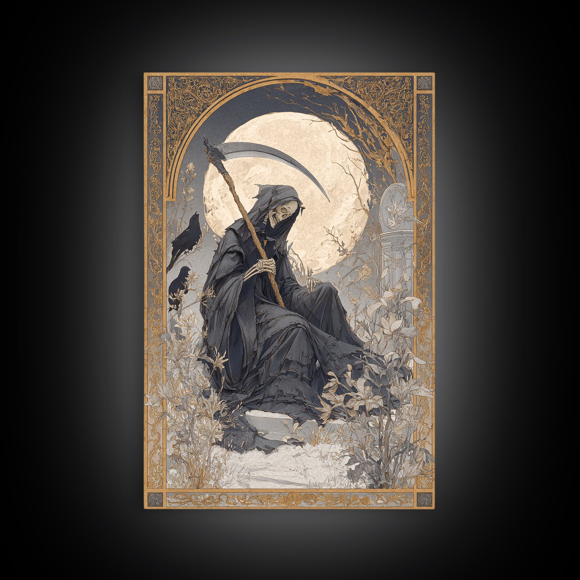 The Fog-Bound Reaper, Symbolist Death Art, Vertical Wall Art, Dark Halloween Decor, Canvas Print, Halloween Wall Art