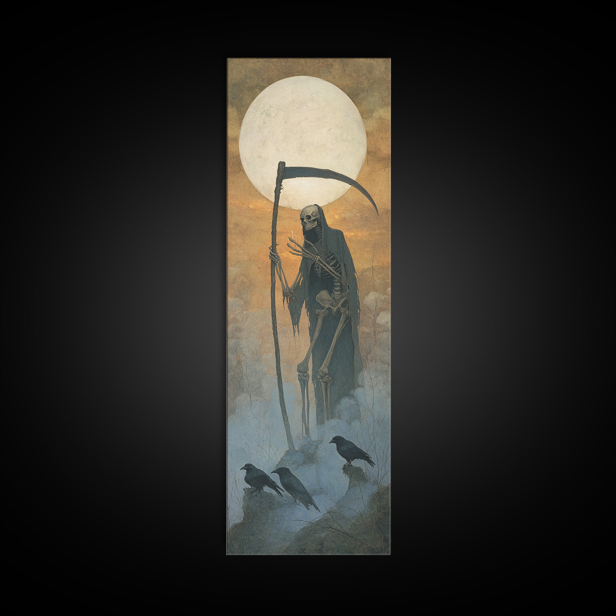 The Fog-Bound Reaper, Surreal Apocalyptic Art, Tall Narrow Wall Art, Gothic Horror Wall Art, Framed Canvas Print, Halloween Wall Art
