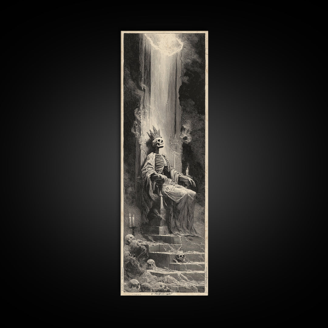 The Bone Queen, Gothic Engraving Art, Tall Narrow Wall Art, Dark Fantasy Wall Art, Framed Canvas Print, Halloween Wall Art