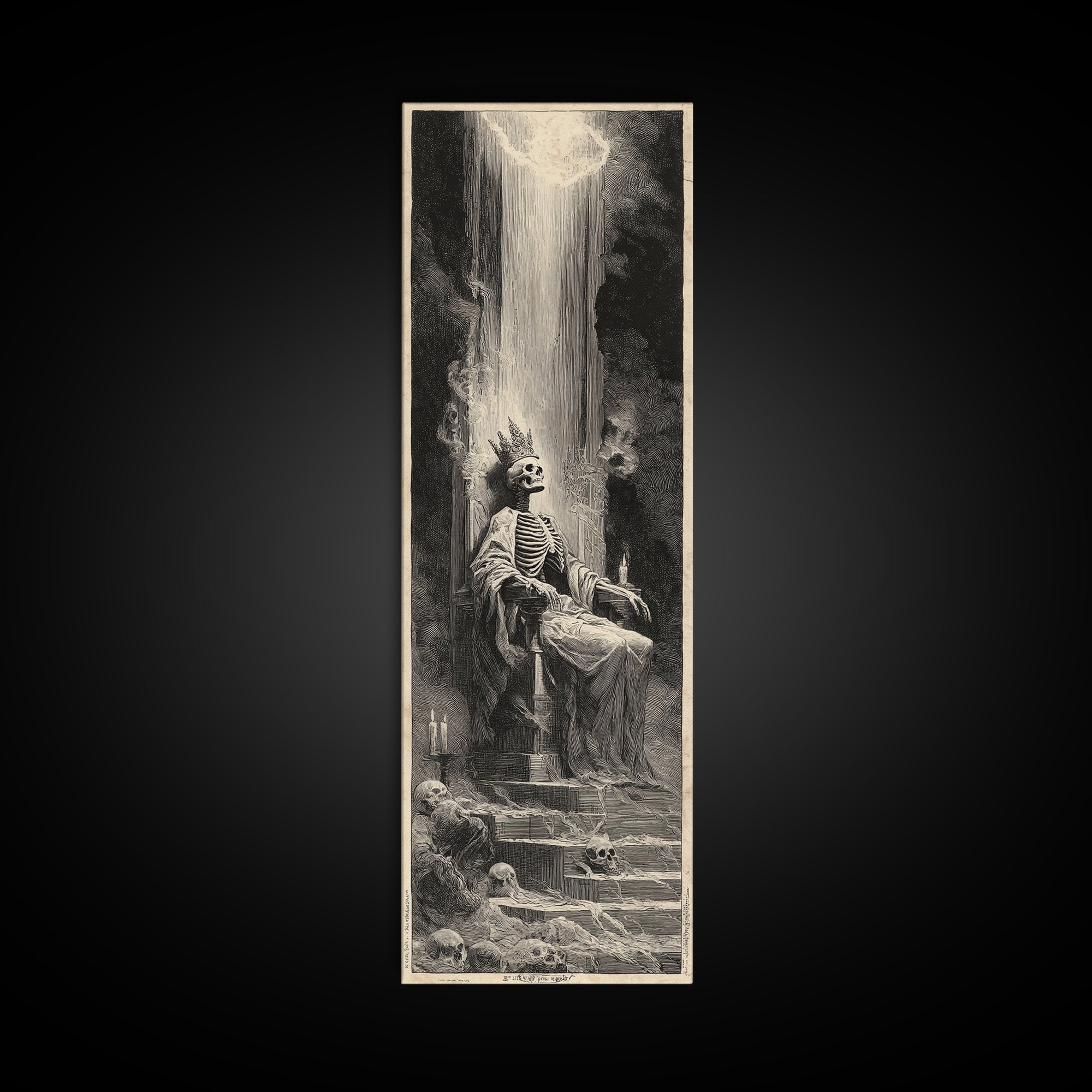 The Bone Queen, Gothic Engraving Art, Tall Narrow Wall Art, Dark Fantasy Wall Art, Framed Canvas Print, Halloween Wall Art