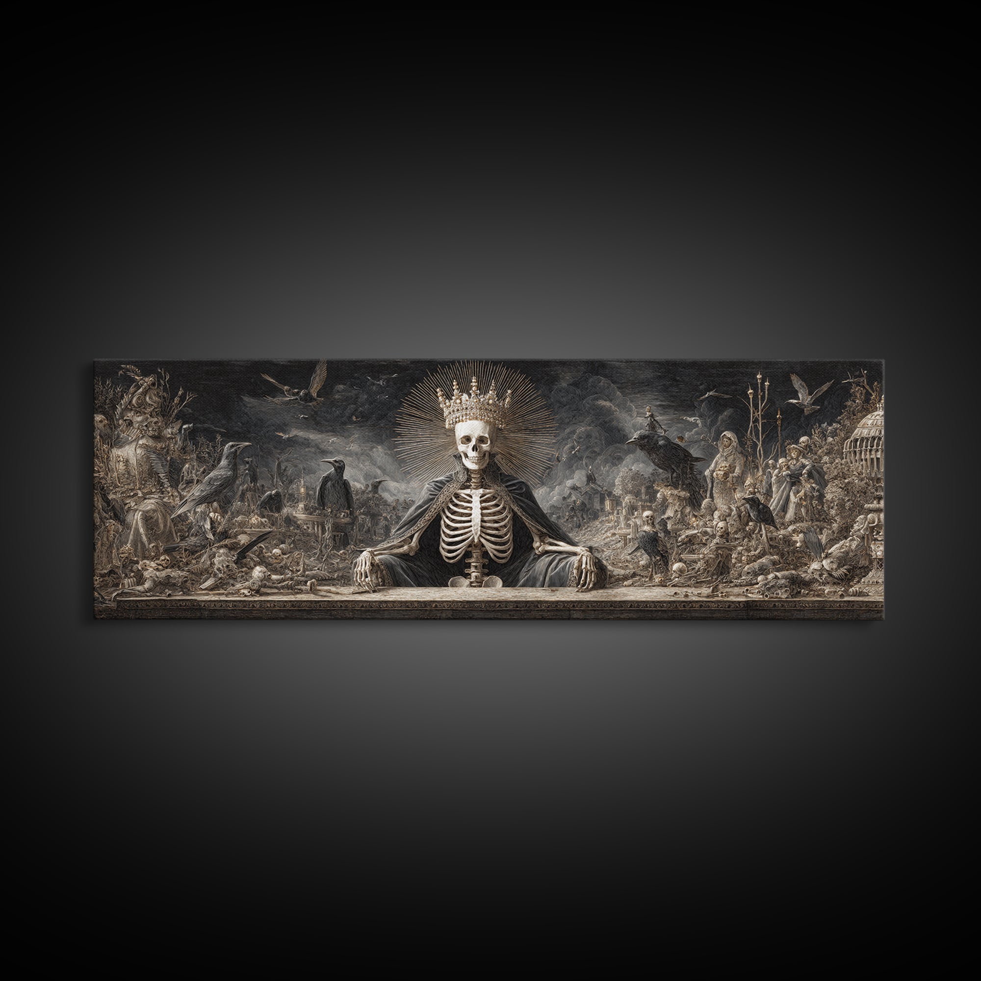 The Bone Queen, Medieval Grotesque Art, Extra Wide Wall Art, Dark Fantasy Wall Art, Framed Canvas Print, Halloween Wall Art