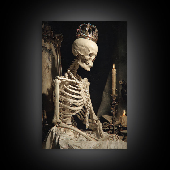 The Bone Queen, Dark Renaissance Art, Vertical Wall Art, Macabre Wall Art, Canvas Print, Halloween Wall Art