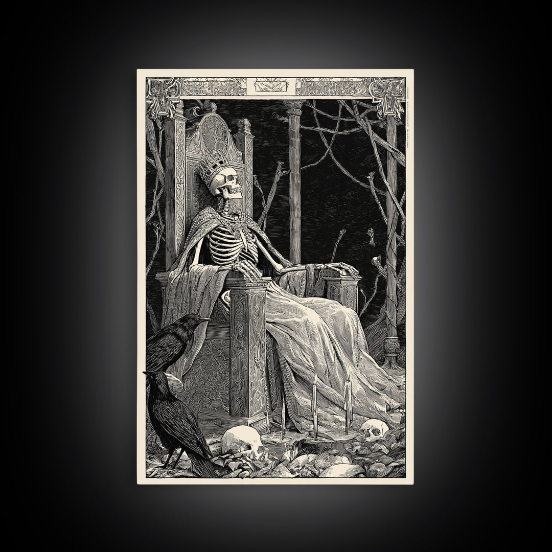 The Bone Queen, Renaissance Engraving Art, Vertical Wall Art, Macabre Wall Art, Canvas Print, Halloween Wall Art, Halloween Decor