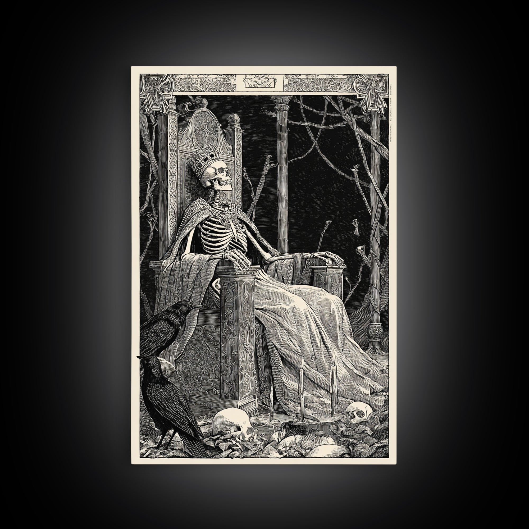 The Bone Queen, Renaissance Engraving Art, Vertical Wall Art, Macabre Wall Art, Canvas Print, Halloween Wall Art, Halloween Decor