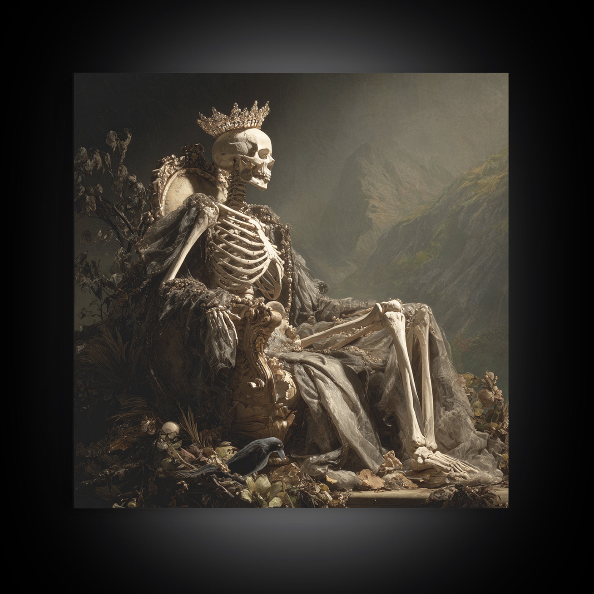 The Bone Queen, Baroque Witchcraft Art, Square Wall Art, Macabre Wall Art, Framed Canvas Print, Halloween Wall Art, Halloween Decor