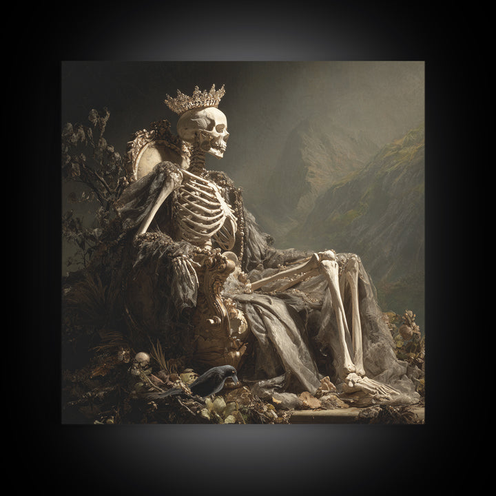 The Bone Queen, Baroque Witchcraft Art, Square Wall Art, Macabre Wall Art, Framed Canvas Print, Halloween Wall Art, Halloween Decor