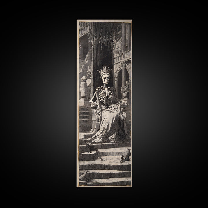 The Bone Queen, Architectural Etching Art, Tall Narrow Wall Art, Gothic Horror Wall Art, Canvas Print, Halloween Wall Art