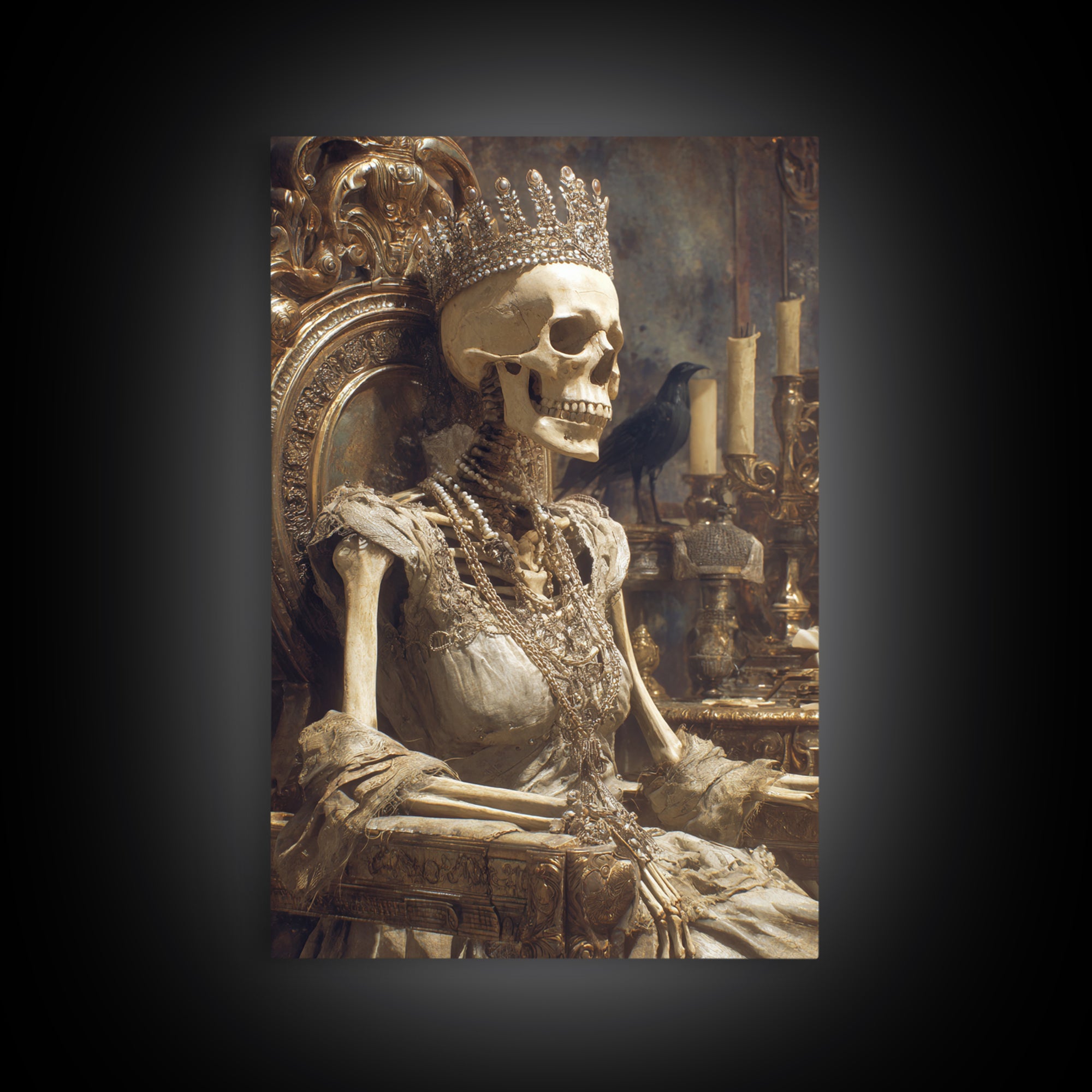 The Bone Queen, Ornate Symbolist Art, Vertical Wall Art, Dark Fantasy Wall Art, Canvas Print, Halloween Wall Art, Horror Wall Art
