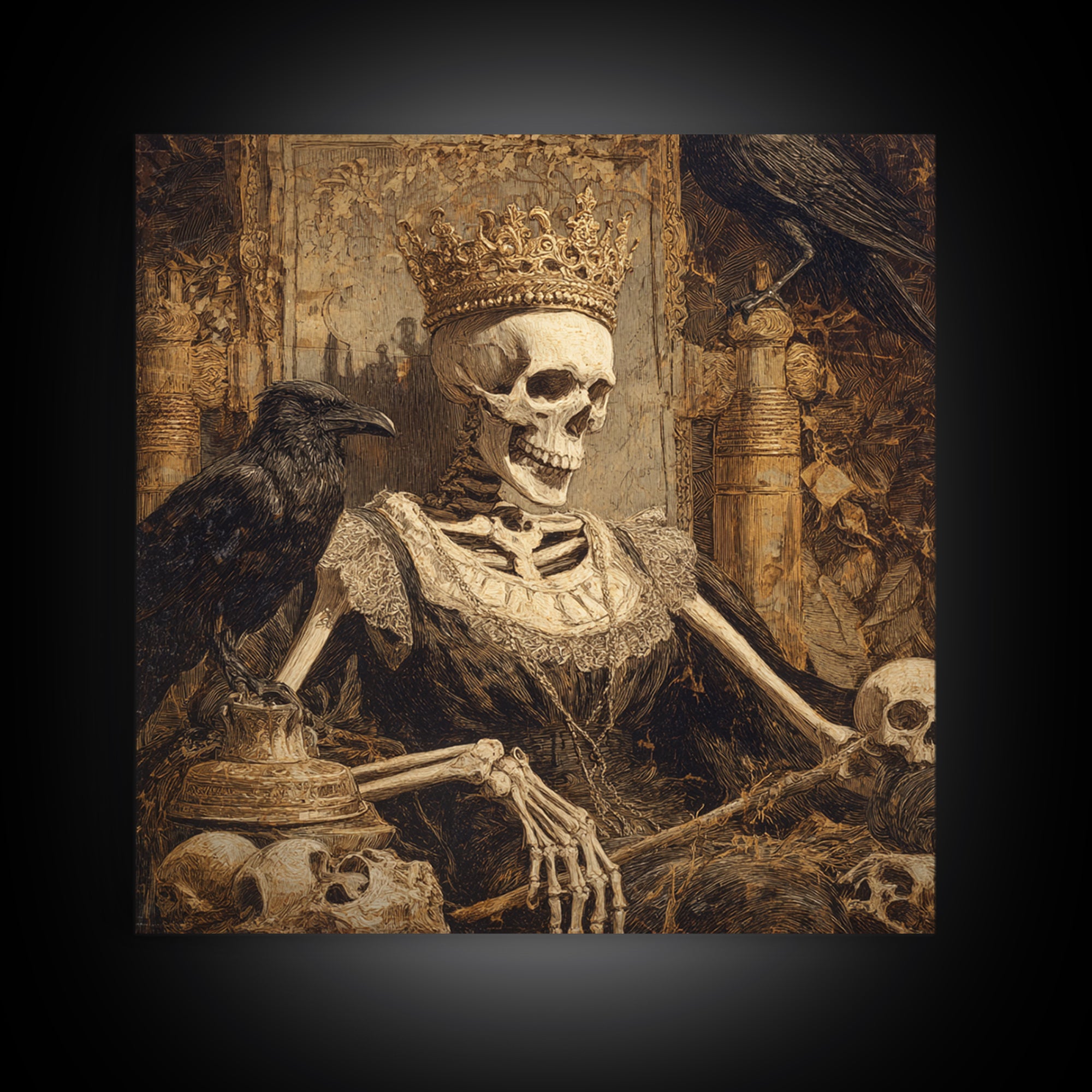 The Bone Queen, Symbolist Etching Art, Square Wall Art, Dark Fantasy Wall Art, Canvas Print, Halloween Wall Art, Horror Wall Art