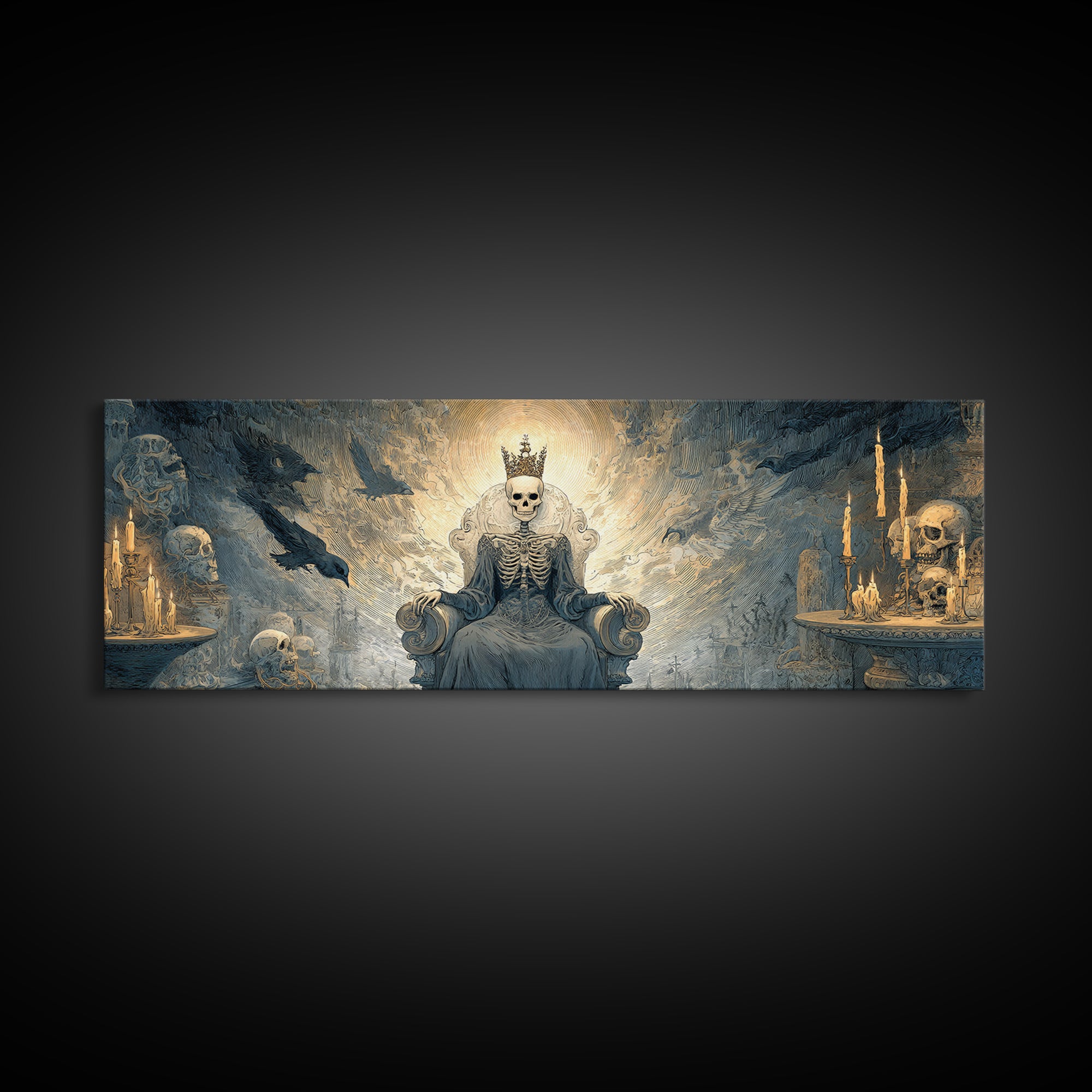 The Bone Queen, Expressionist Nightmare Art, Extra Wide Wall Art, Dark Halloween Decor, Framed Canvas Print, Halloween Wall Art