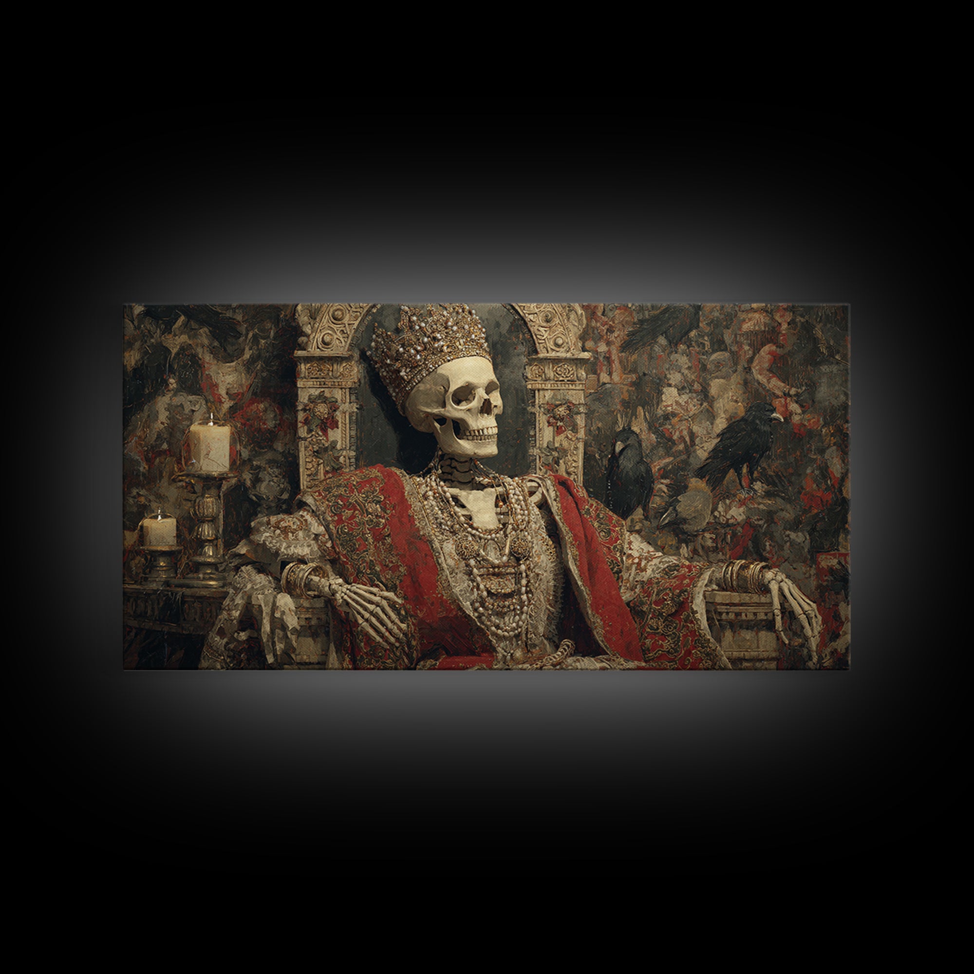 The Bone Queen, Grotesque Carnival Art, Wide Panoramic Art, Gothic Horror Wall Art, Framed Canvas Print, Halloween Wall Art