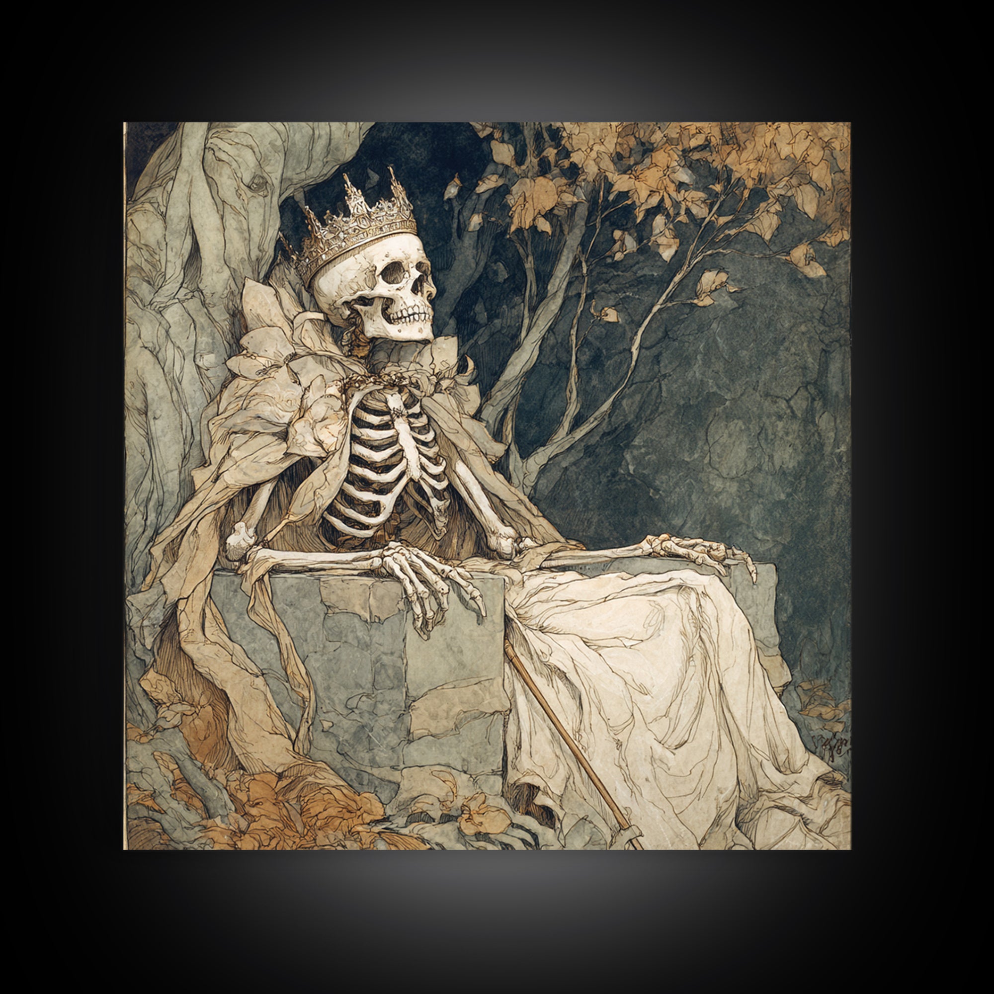 The Bone Queen, Gothic Storybook Art, Square Wall Art, Gothic Horror Wall Art, Canvas Print, Halloween Wall Art, Gothic Home Decor