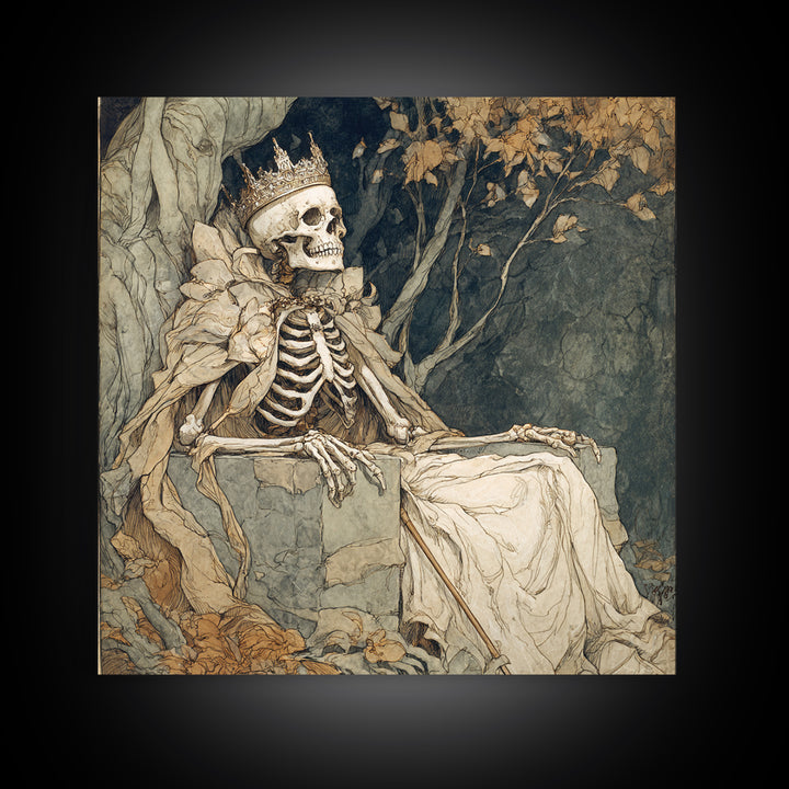 The Bone Queen, Gothic Storybook Art, Square Wall Art, Gothic Horror Wall Art, Canvas Print, Halloween Wall Art, Gothic Home Decor