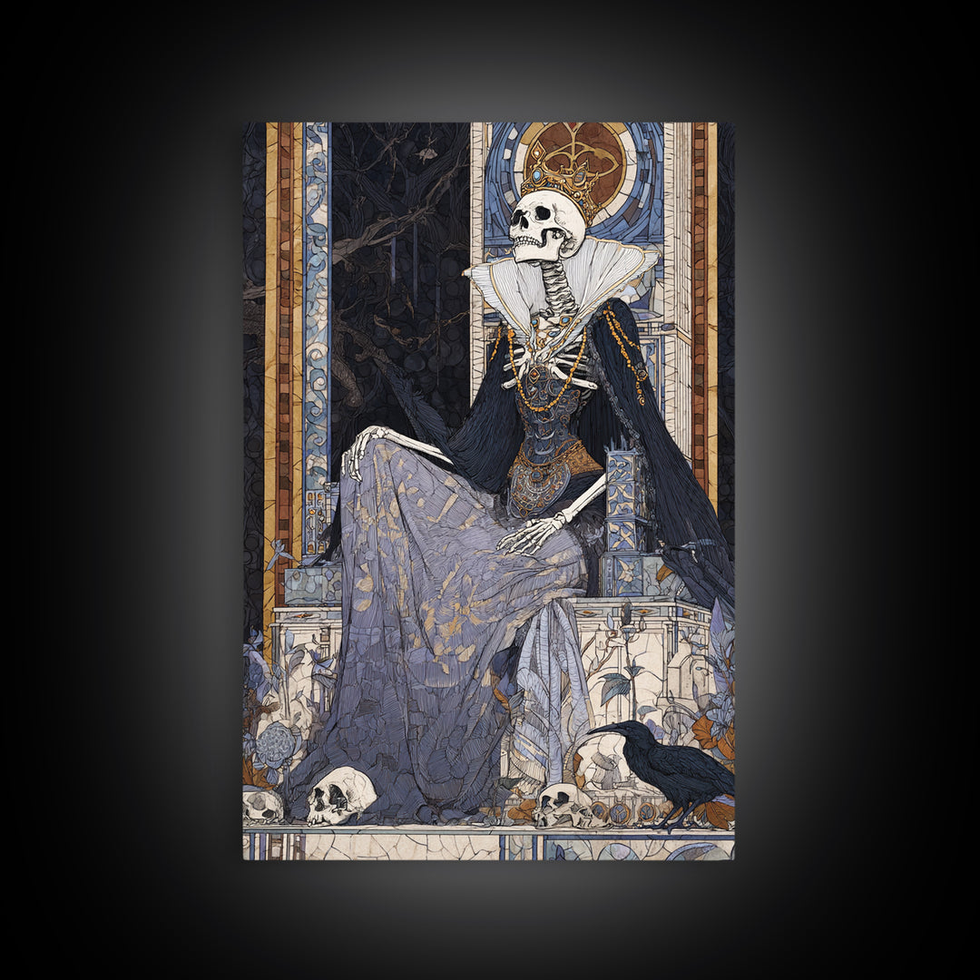 The Bone Queen, Stained Glass Gothic Art, Vertical Wall Art, Macabre Wall Art, Canvas Print, Halloween Wall Art, Statement Wall Art