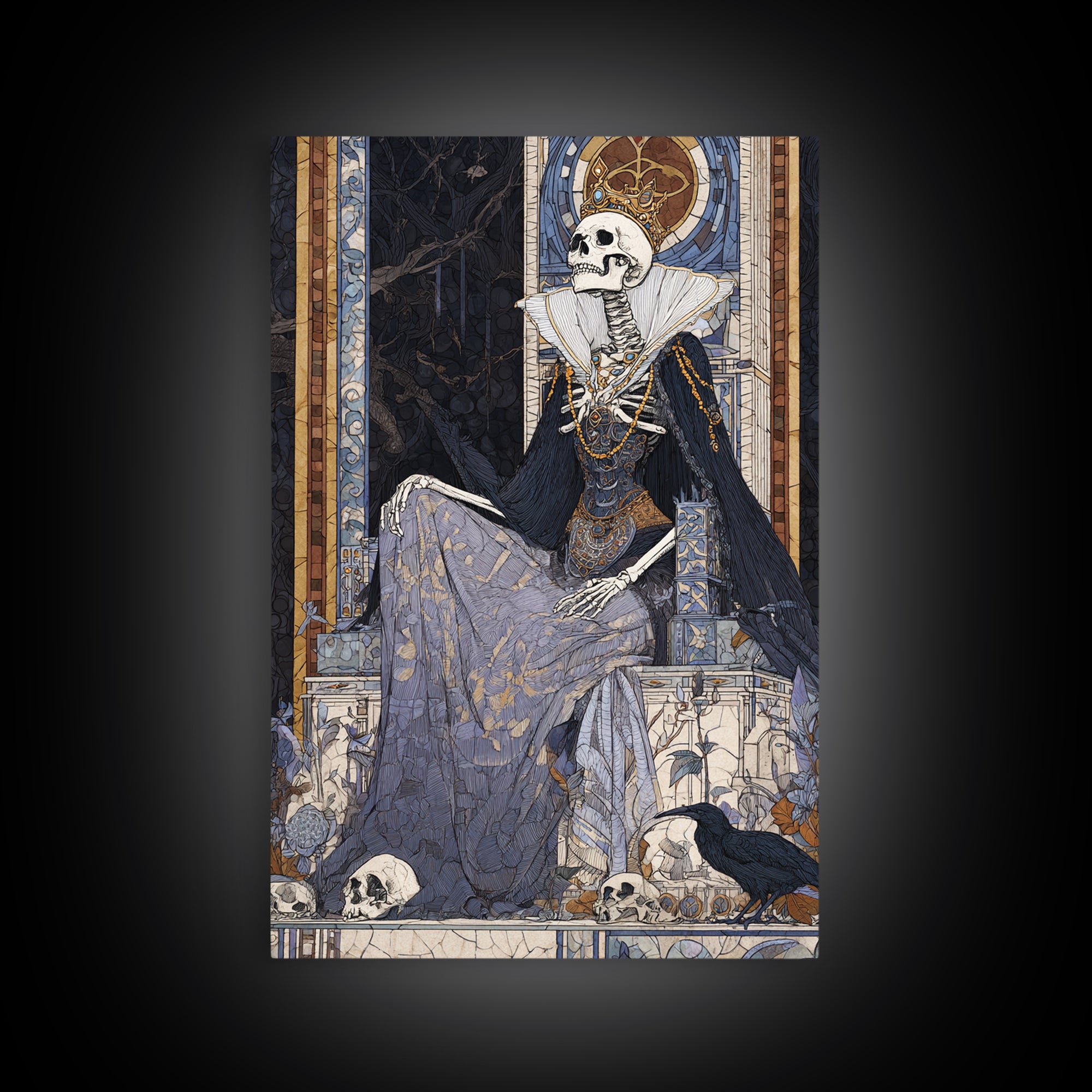 The Bone Queen, Stained Glass Gothic Art, Vertical Wall Art, Macabre Wall Art, Canvas Print, Halloween Wall Art, Statement Wall Art