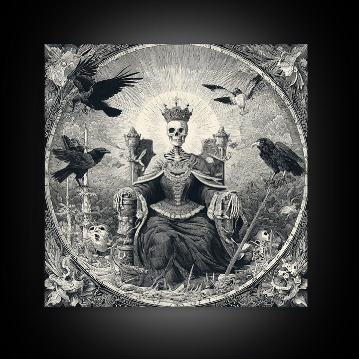 The Bone Queen, Macabre Folk Print Art, Square Wall Art, Dark Halloween Decor, Framed Canvas Print, Halloween Wall Art