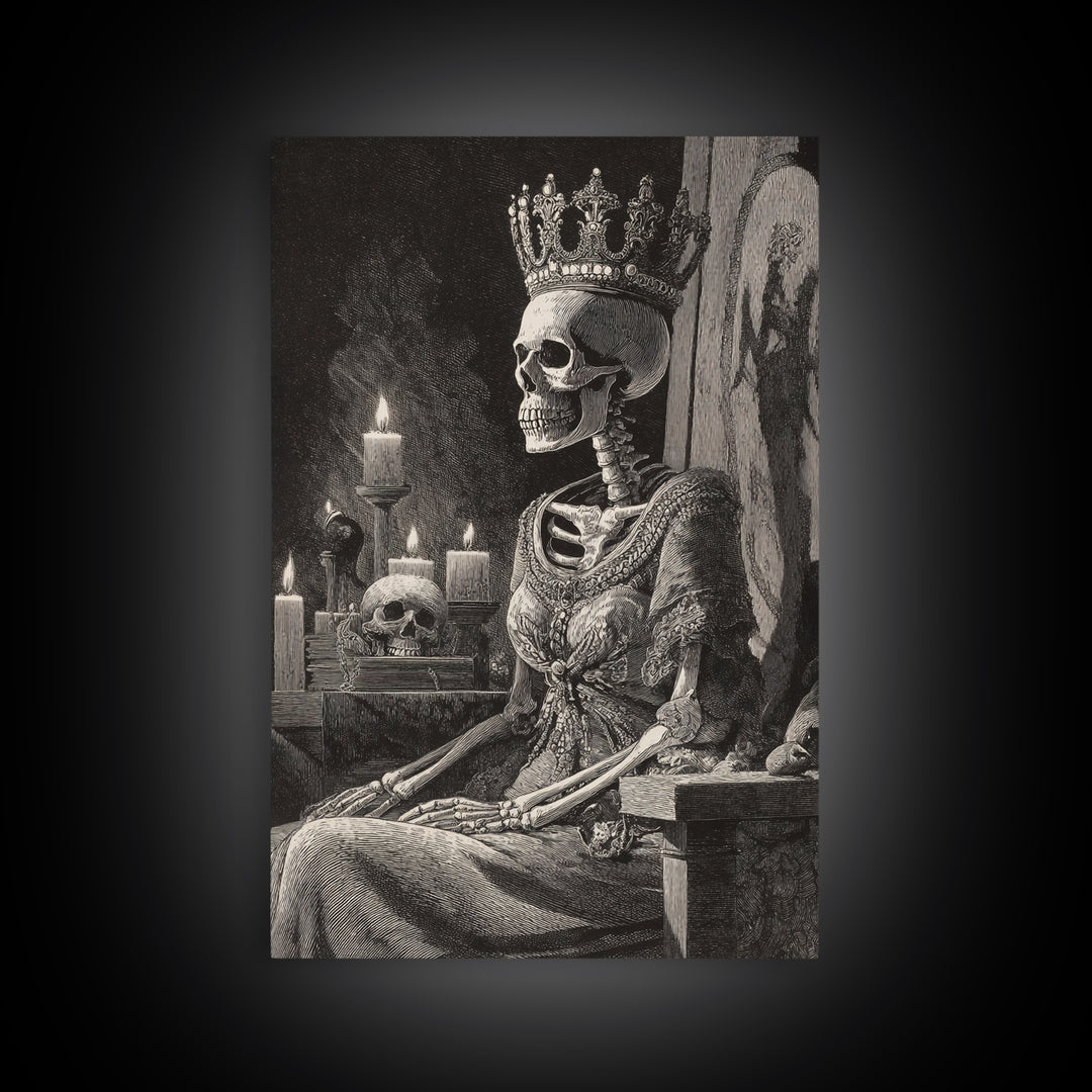 The Bone Queen, Victorian Macabre Art, Vertical Wall Art, Macabre Wall Art, Framed Canvas Print, Halloween Wall Art