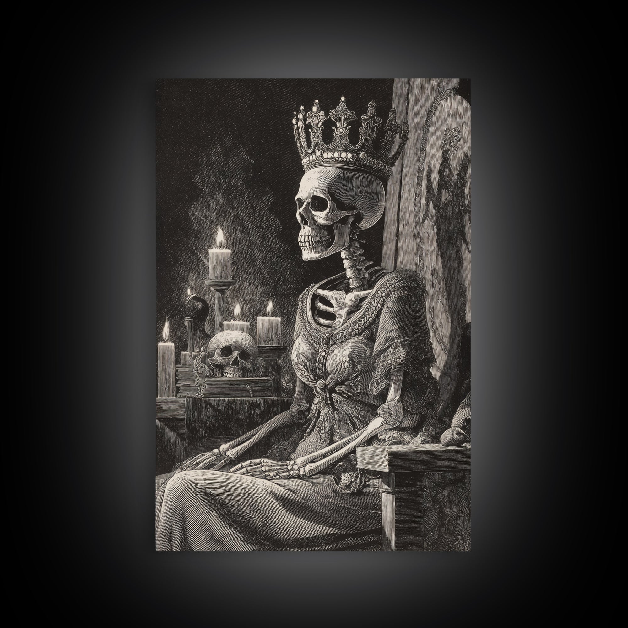 The Bone Queen, Victorian Macabre Art, Vertical Wall Art, Macabre Wall Art, Framed Canvas Print, Halloween Wall Art
