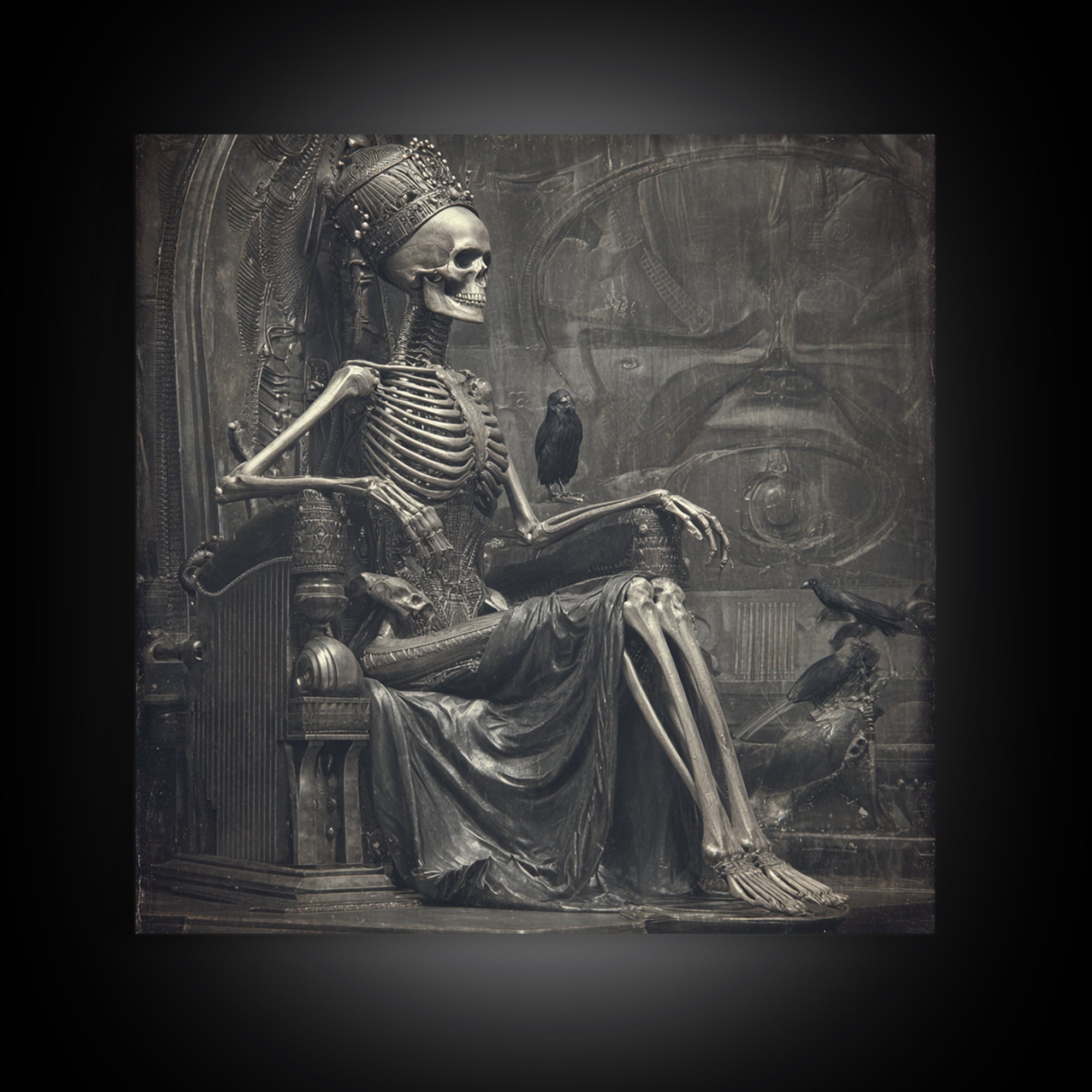 The Bone Queen, Biomechanical Horror Art, Square Wall Art, Dark Halloween Decor, Canvas Print, Halloween Wall Art, Statement Wall Art