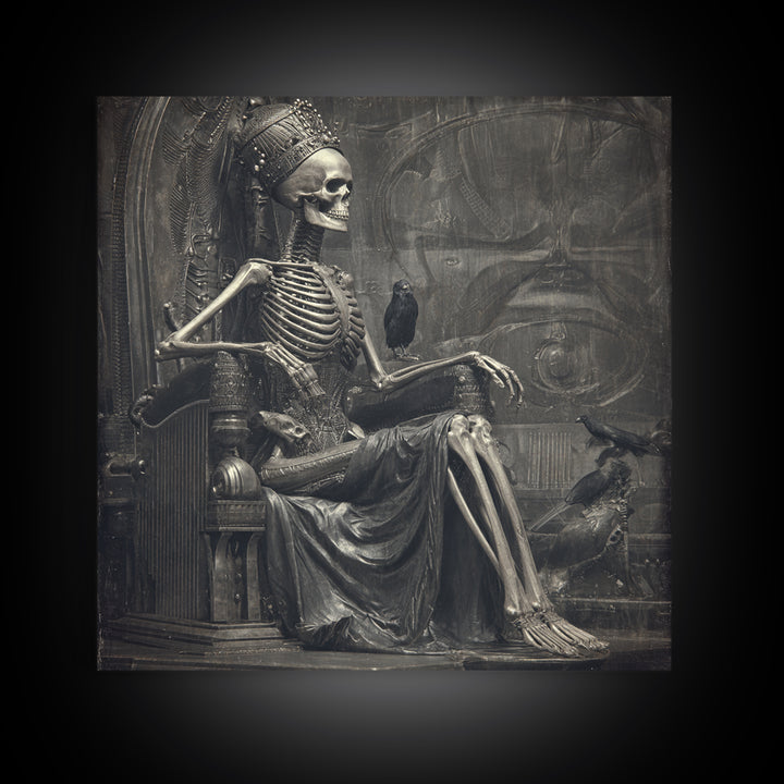 The Bone Queen, Biomechanical Horror Art, Square Wall Art, Dark Halloween Decor, Canvas Print, Halloween Wall Art, Statement Wall Art