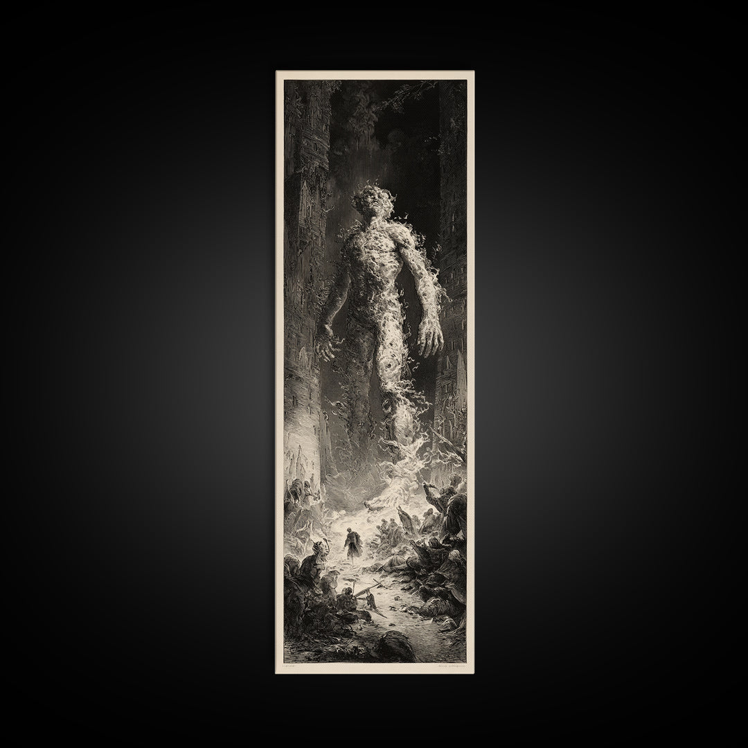 The Candlewax Man, Gothic Engraving Art, Tall Narrow Wall Art, Gothic Horror Wall Art, Framed Canvas Print, Halloween Wall Art