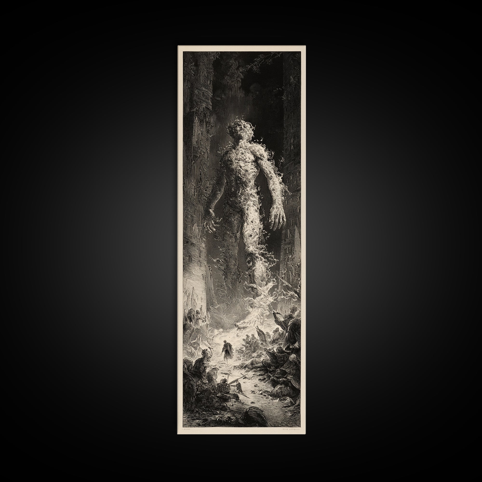 The Candlewax Man, Gothic Engraving Art, Tall Narrow Wall Art, Gothic Horror Wall Art, Framed Canvas Print, Halloween Wall Art