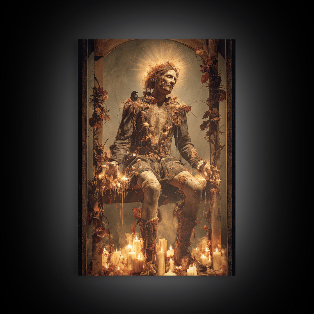 The Candlewax Man, Dark Renaissance Art, Vertical Wall Art, Dark Fantasy Wall Art, Canvas Print, Halloween Wall Art