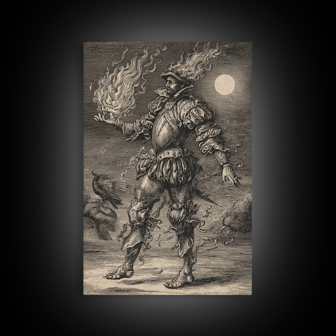 The Candlewax Man, Renaissance Engraving Art, Vertical Wall Art, Gothic Horror Wall Art, Framed Canvas Print, Halloween Wall Art