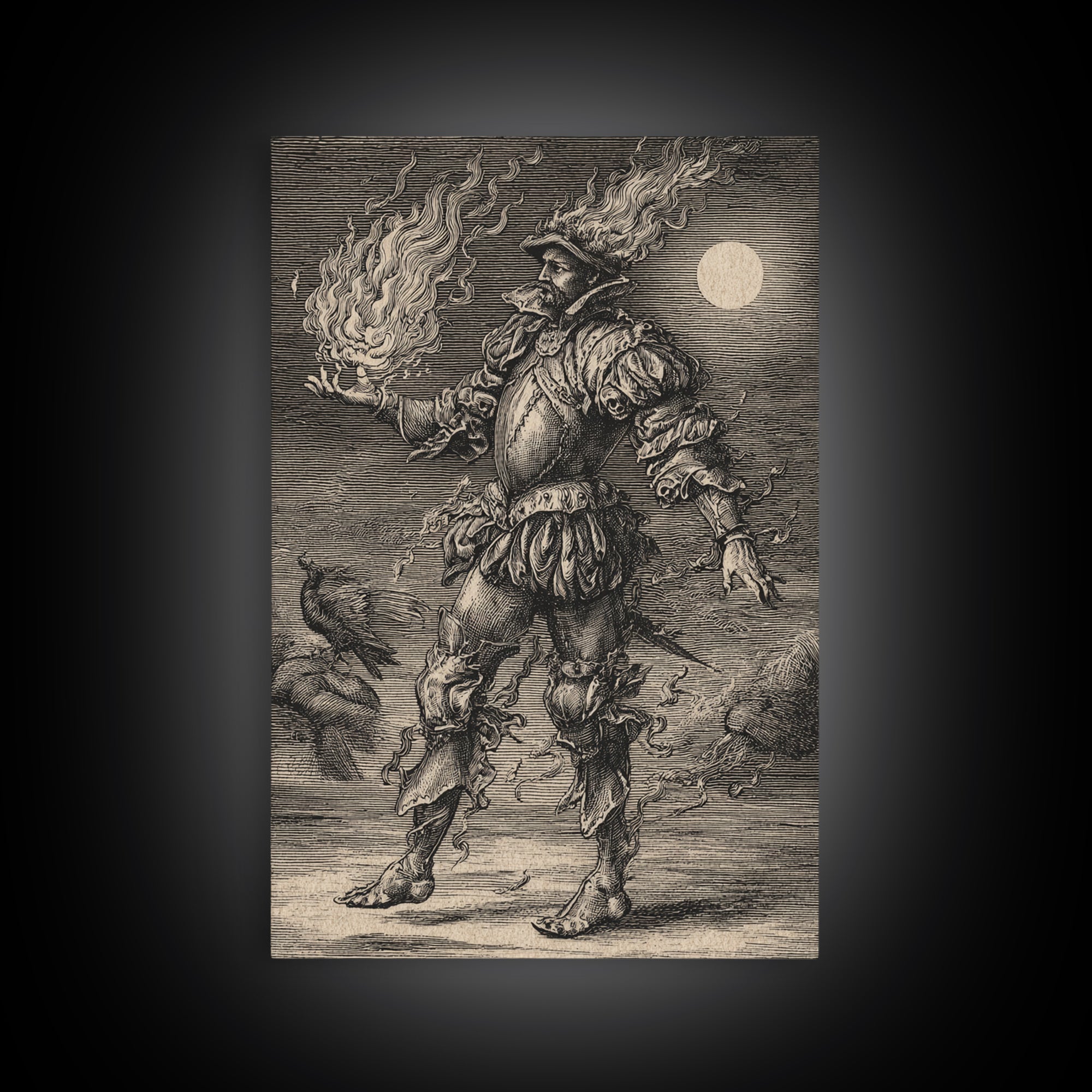 The Candlewax Man, Renaissance Engraving Art, Vertical Wall Art, Gothic Horror Wall Art, Framed Canvas Print, Halloween Wall Art