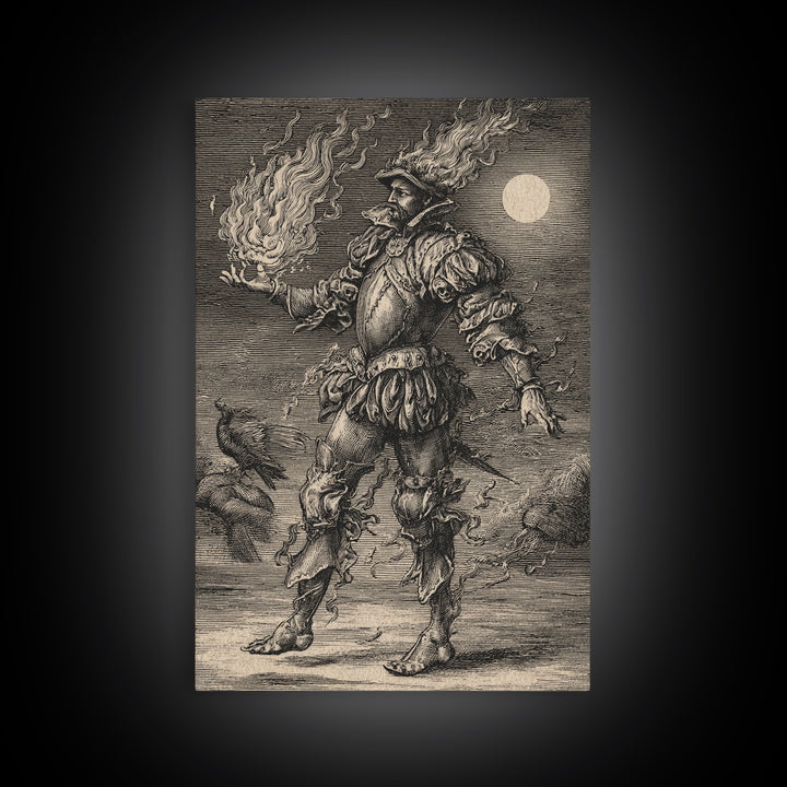 The Candlewax Man, Renaissance Engraving Art, Vertical Wall Art, Gothic Horror Wall Art, Framed Canvas Print, Halloween Wall Art