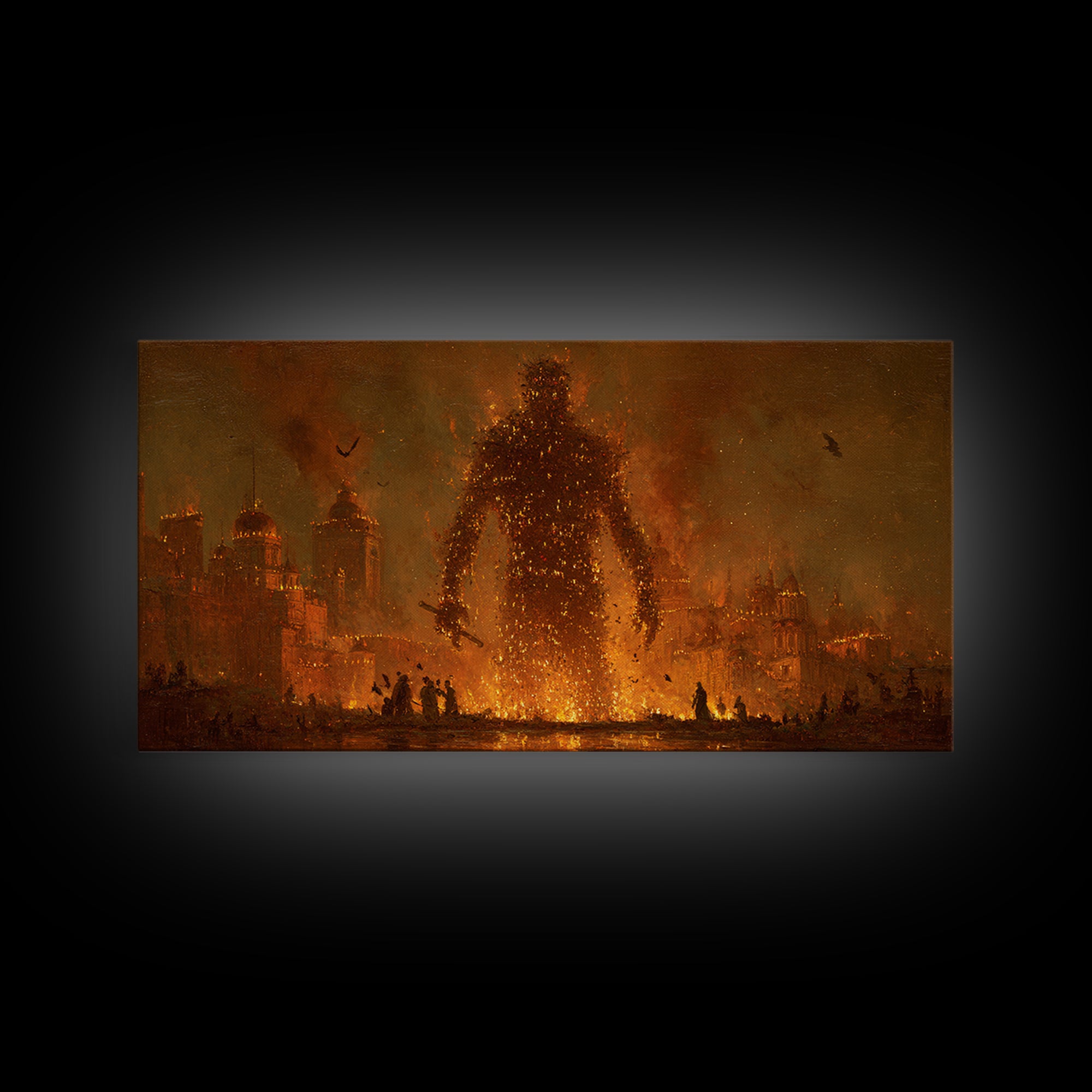 The Candlewax Man, Apocalyptic Romantic Art, Wide Panoramic Art, Dark Fantasy Wall Art, Framed Canvas Print, Halloween Wall Art