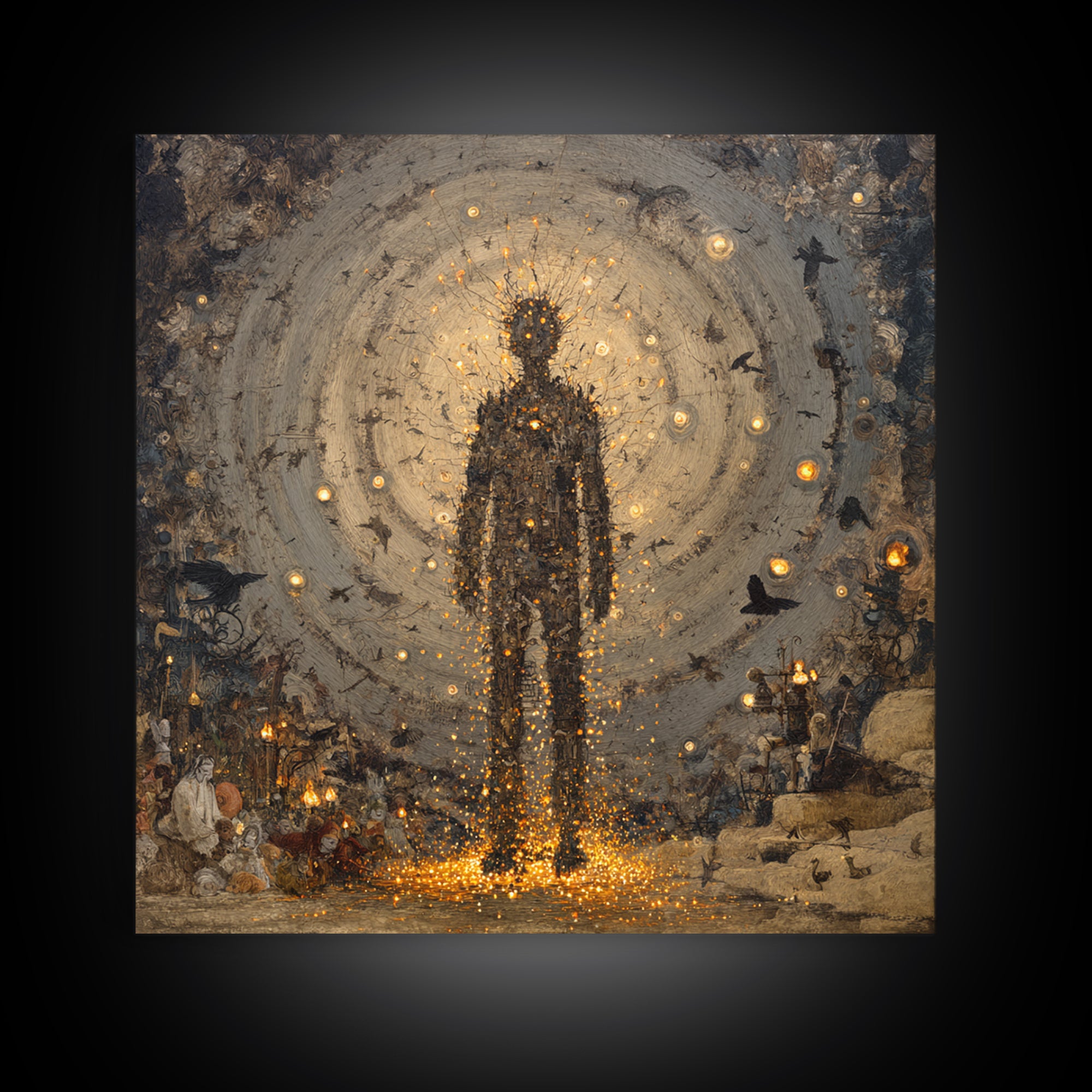 The Candlewax Man, Symbolist Dream Art, Square Wall Art, Dark Fantasy Wall Art, Framed Canvas Print, Halloween Wall Art