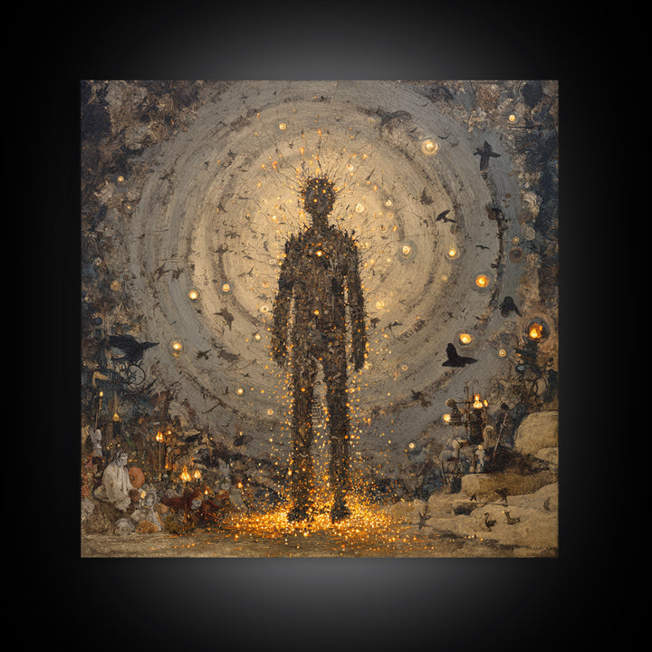The Candlewax Man, Symbolist Dream Art, Square Wall Art, Dark Fantasy Wall Art, Framed Canvas Print, Halloween Wall Art