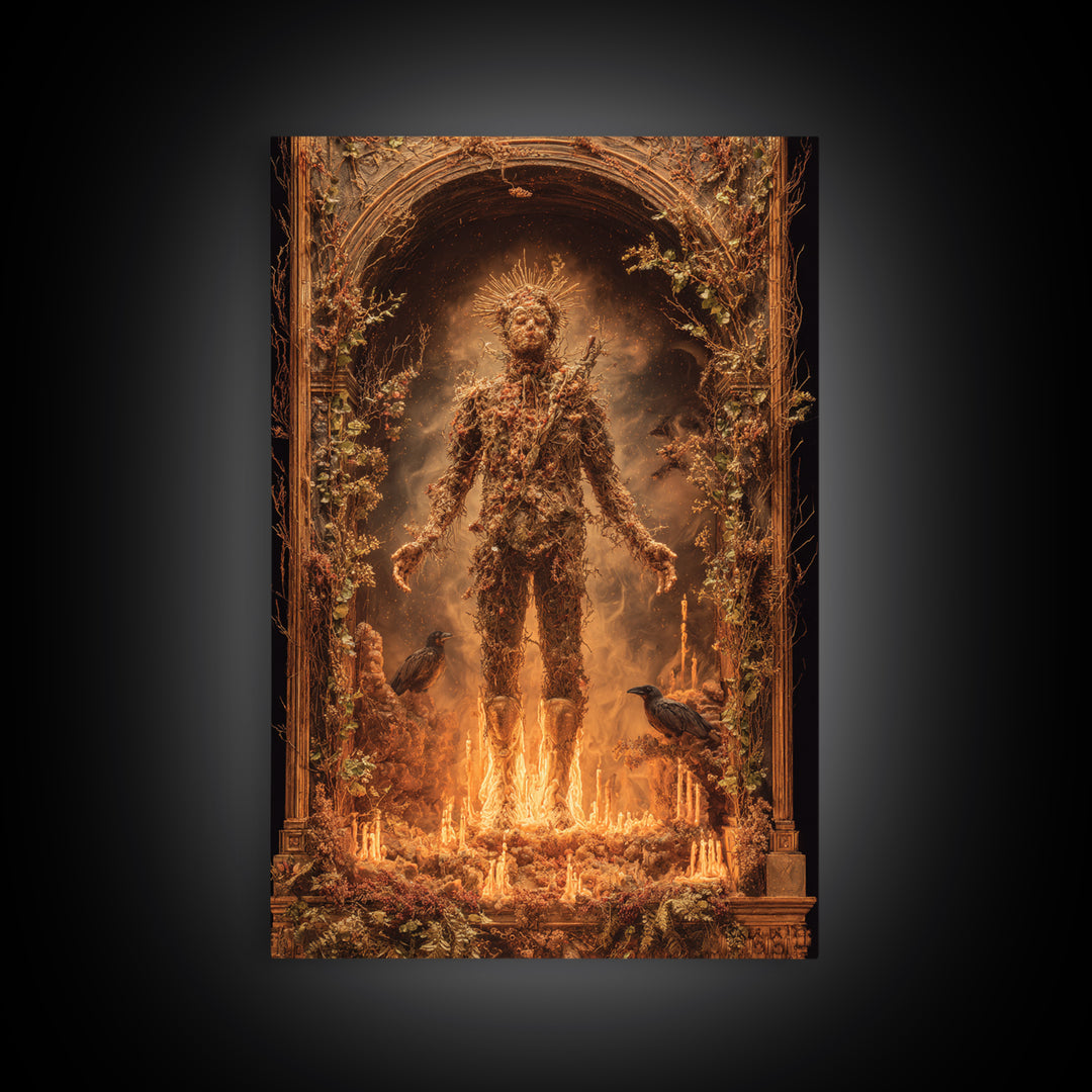 The Candlewax Man, Ornate Symbolist Art, Vertical Wall Art, Dark Halloween Decor, Framed Canvas Print, Halloween Wall Art