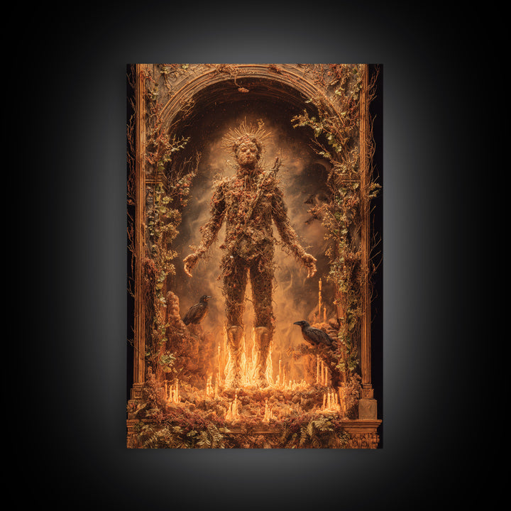 The Candlewax Man, Ornate Symbolist Art, Vertical Wall Art, Dark Halloween Decor, Framed Canvas Print, Halloween Wall Art