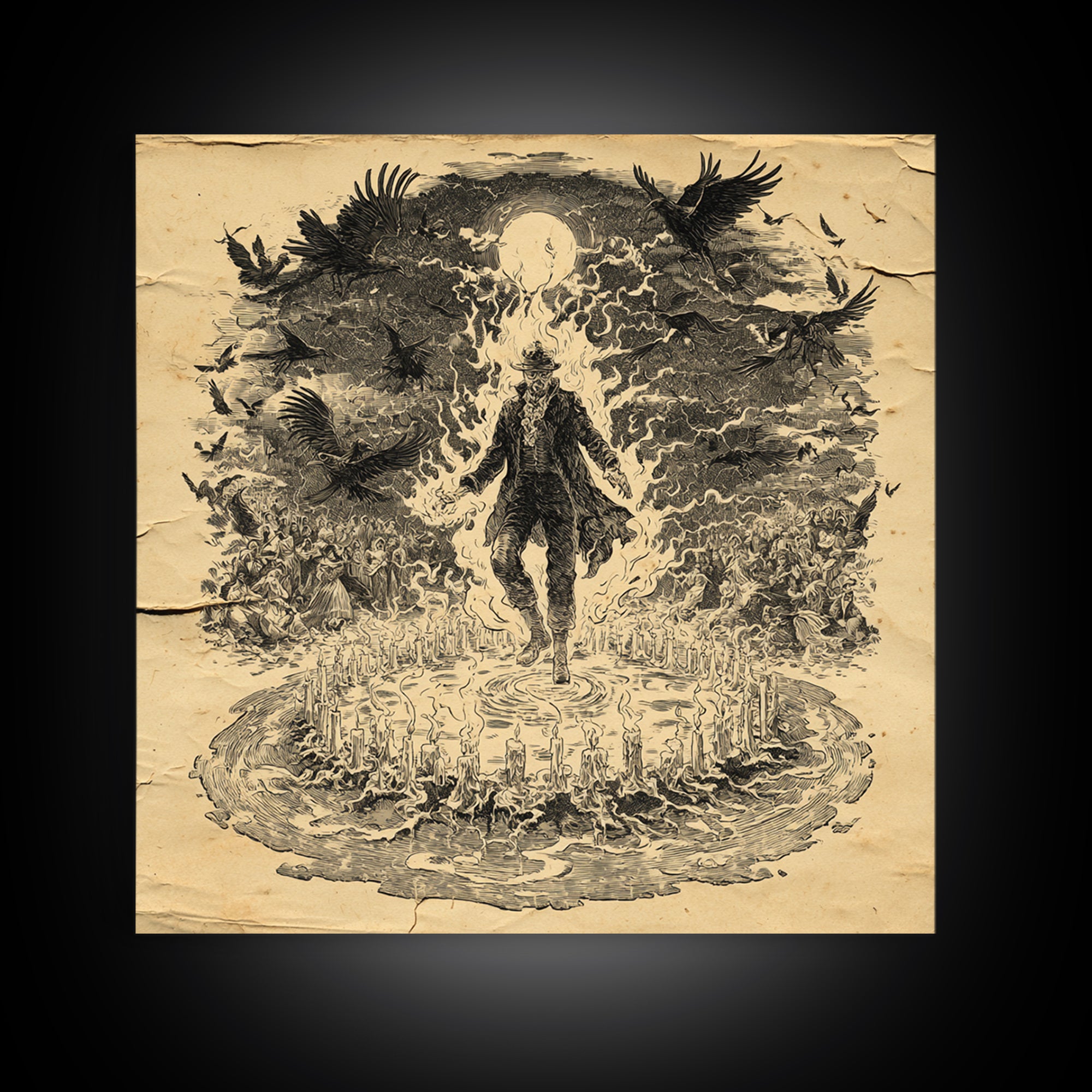 The Candlewax Man, Symbolist Etching Art, Square Wall Art, Dark Fantasy Wall Art, Framed Canvas Print, Halloween Wall Art