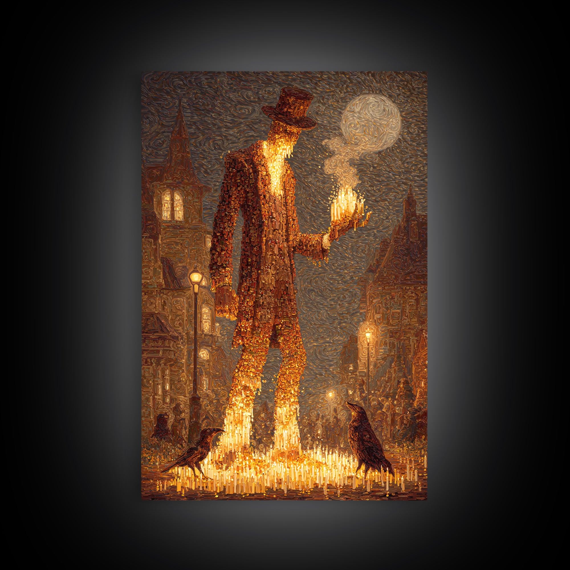 The Candlewax Man, Expressionist Gothic Art, Vertical Wall Art, Dark Halloween Decor, Framed Canvas Print, Halloween Wall Art
