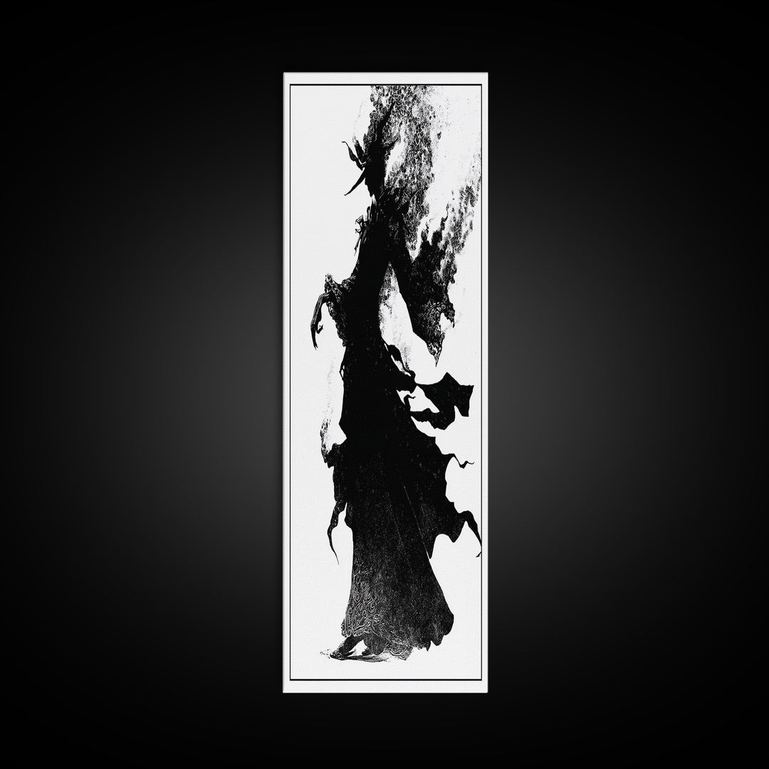 The Candlewax Man, Decadent Line Art, Vertical Wall Art, Dark Fantasy Wall Art, Framed Canvas Print, Halloween Wall Art