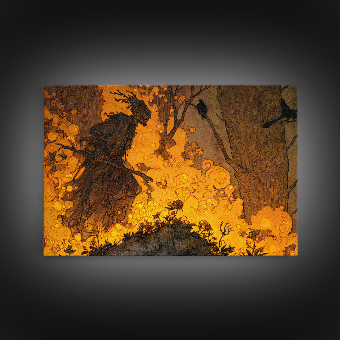 The Candlewax Man, Gothic Storybook Art, Landscape Wall Art, Dark Fantasy Wall Art, Framed Canvas Print, Halloween Wall Art