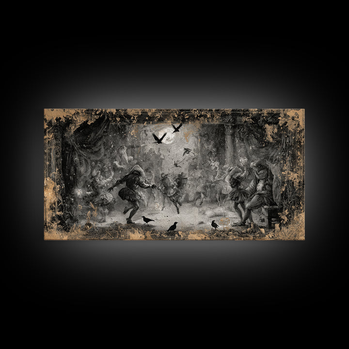 The Mirror Spirit, Northern Renaissance Horror, Wide Panoramic Art, Dark Halloween Decor, Canvas Print, Halloween Wall Art