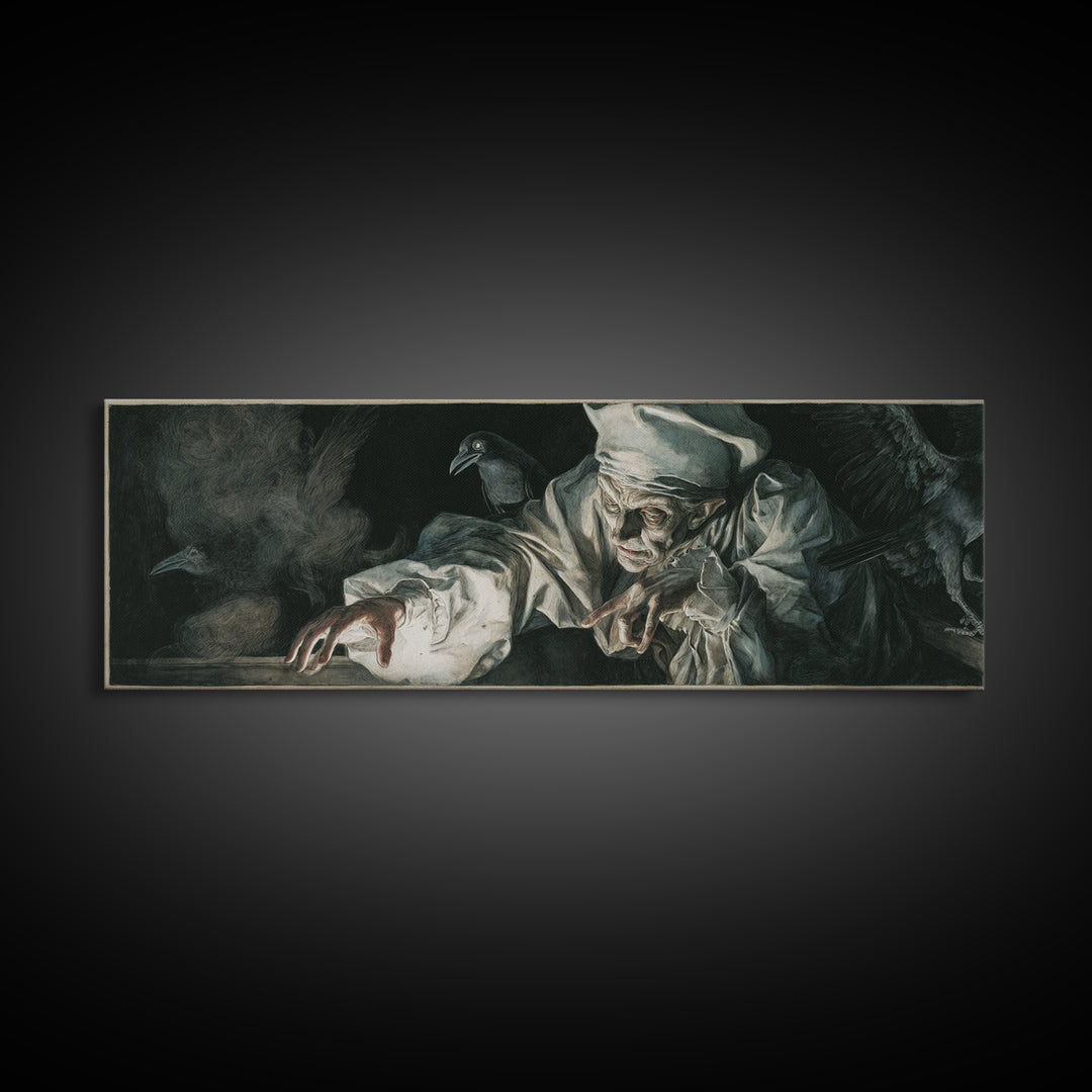 The Mirror Spirit, Dark Renaissance Art, Extra Wide Wall Art, Gothic Horror Wall Art, Framed Canvas Print, Halloween Wall Art