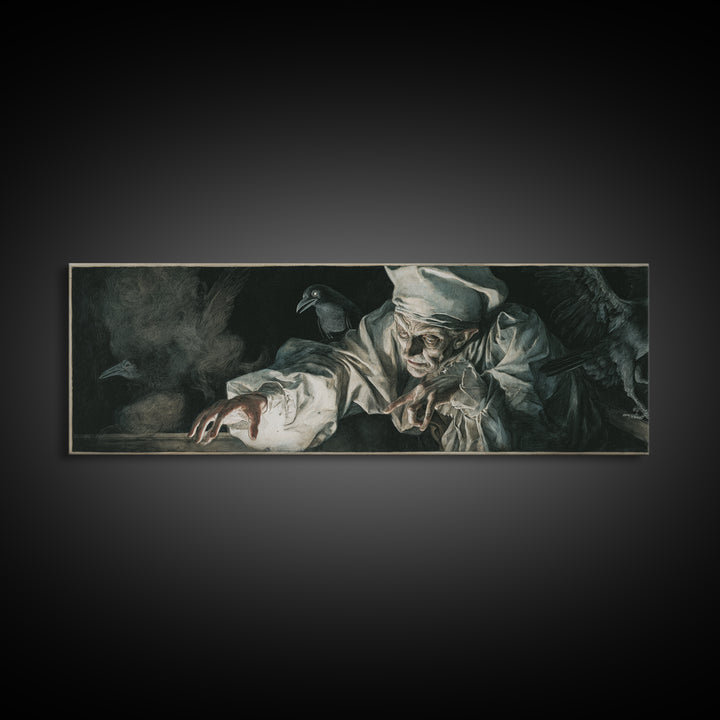 The Mirror Spirit, Dark Renaissance Art, Extra Wide Wall Art, Gothic Horror Wall Art, Framed Canvas Print, Halloween Wall Art