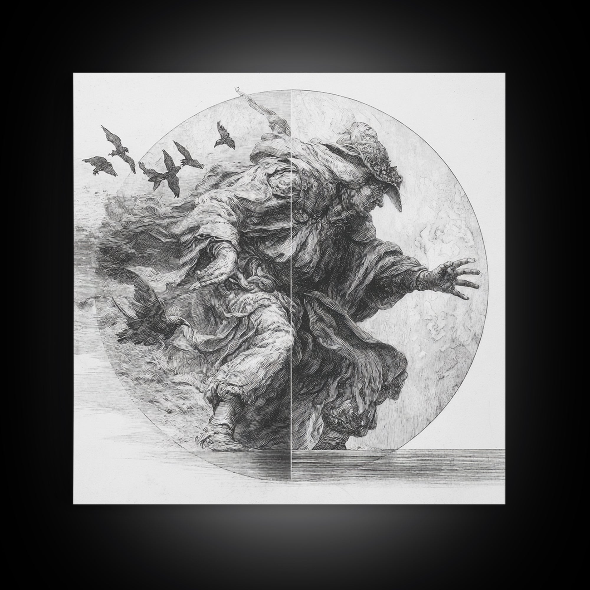 The Mirror Spirit, Renaissance Engraving Art, Square Wall Art, Macabre Wall Art, Canvas Print, Halloween Wall Art, Dark Fantasy Art