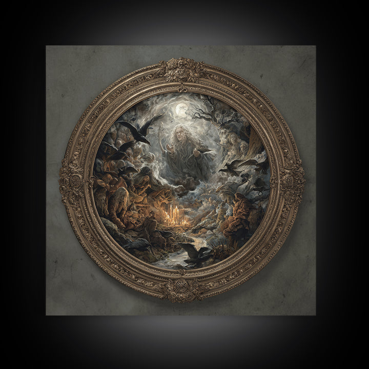The Mirror Spirit, Baroque Witchcraft Art, Square Wall Art, Dark Fantasy Wall Art, Framed Canvas Print, Halloween Wall Art
