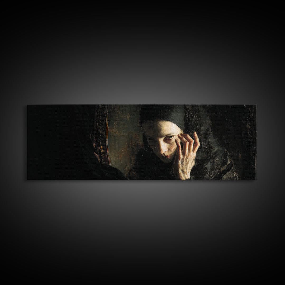 The Mirror Spirit, Dark Romantic Horror Art, Extra Wide Wall Art, Dark Fantasy Wall Art, Canvas Print, Halloween Wall Art