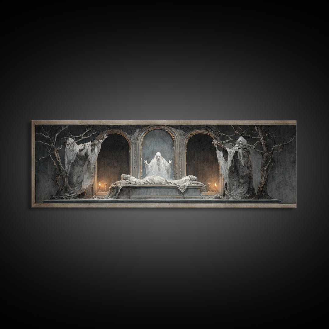 The Mirror Spirit, Gothic Nightmare Art, Extra Wide Wall Art, Dark Fantasy Wall Art, Canvas Print, Halloween Wall Art, Halloween Decor