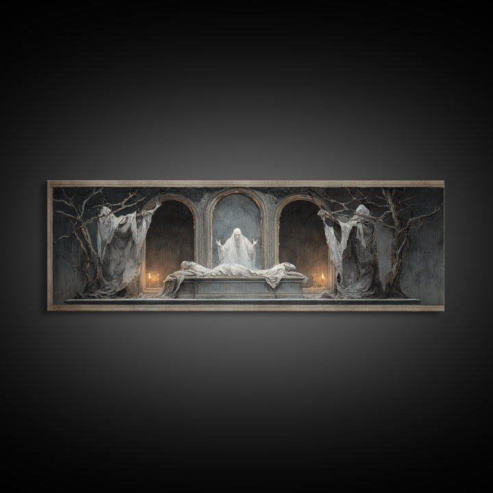 The Mirror Spirit, Gothic Nightmare Art, Extra Wide Wall Art, Dark Fantasy Wall Art, Canvas Print, Halloween Wall Art, Halloween Decor